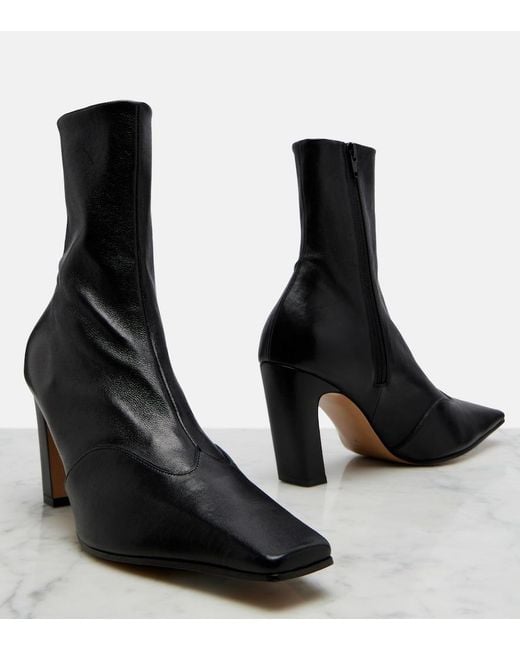 Khaite Black Nevada Leather Ankle Boots