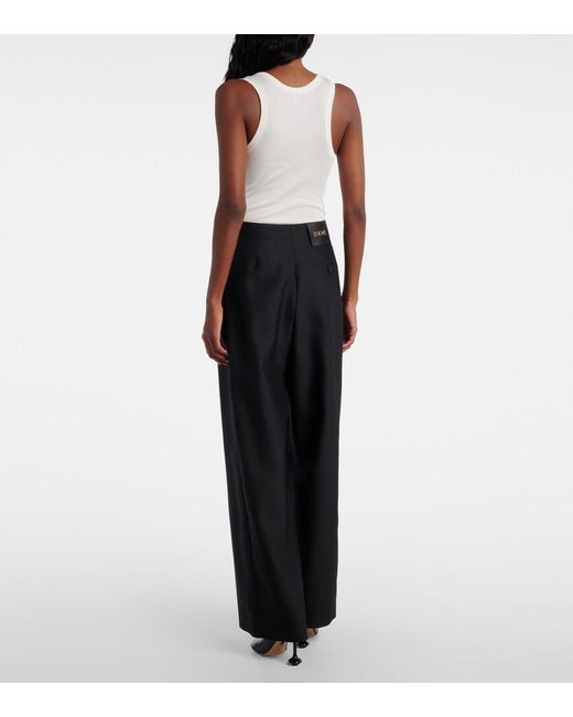 Loewe Black Gathered Wool And Silk Wide-Leg Pants