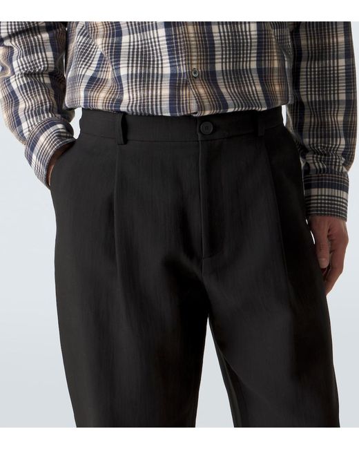 Studio Nicholson Black Tuck Cotton-Blend Tapered Pants for men