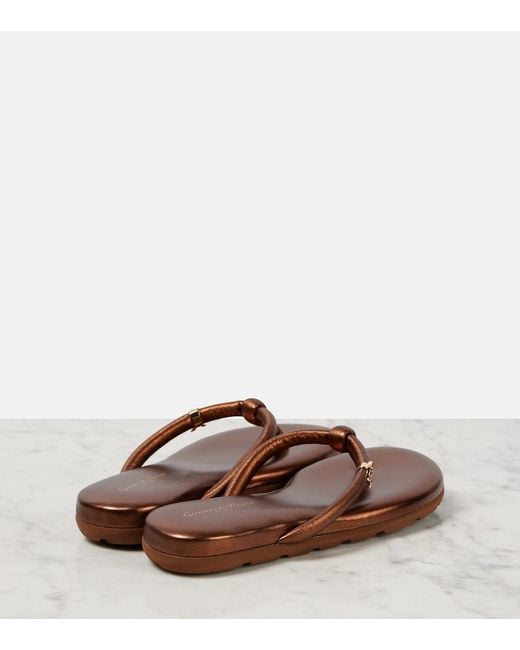 Gianvito Rossi Brown Fiji Leather Thong Sandals