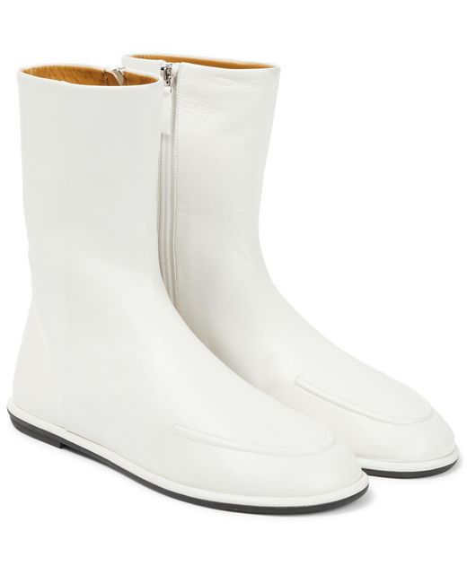 The Row Canal Leather Ankle Boots in White | Lyst