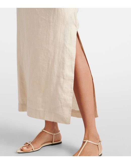 Faithfull The Brand White Tortugas Halterneck Linen Midi Dress