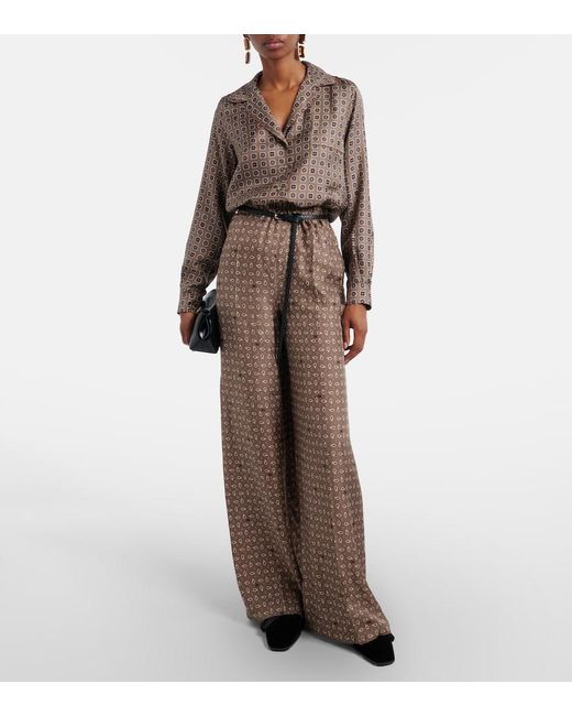 Max Mara Brown Disco Printed Silk Twill Shirt