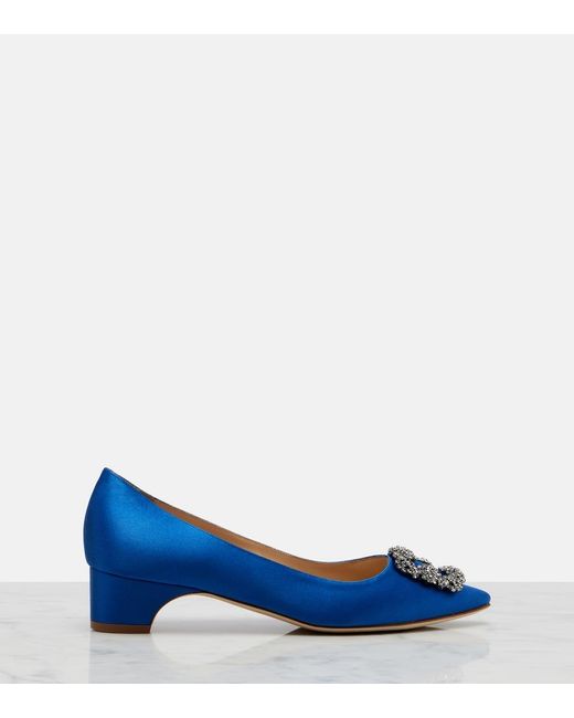 Manolo Blahnik Blue Hangisi Embellished Satin Pumps