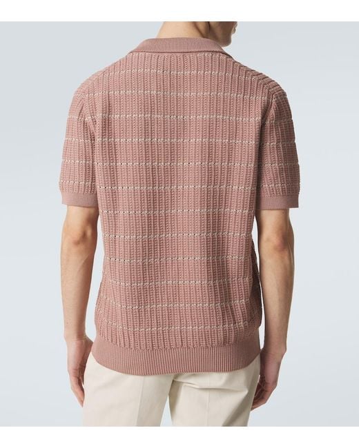 Brioni Pink Embroidered Cotton And Linen Polo Shirt for men