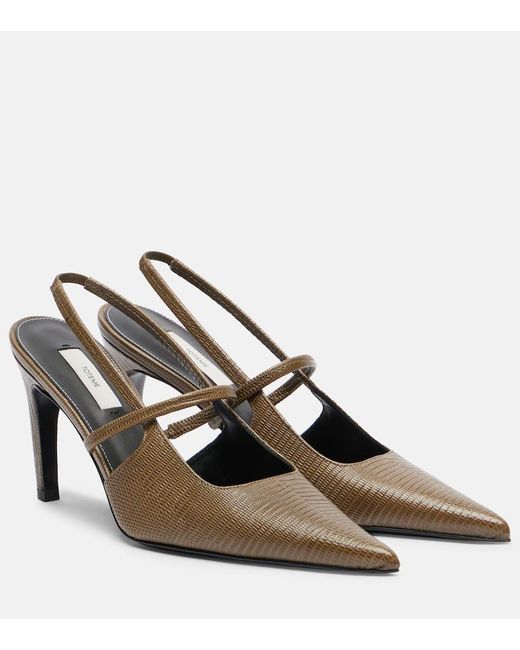 Totême  Brown 85 Lizard-Effect Leather Slingback Pumps