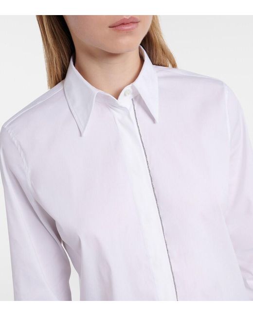 Brunello Cucinelli White Monili Cotton-Blend Poplin Shirt
