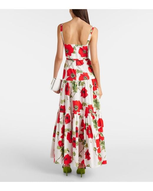 Oscar de la Renta Floral Tiered Cotton-Blend Poplin Maxi Dress