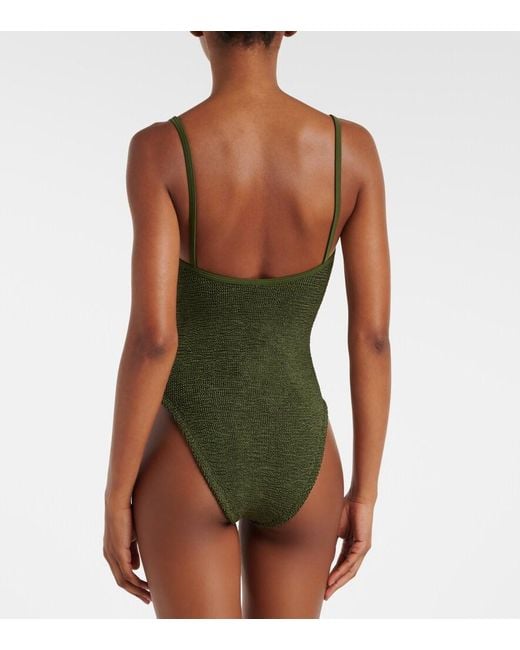 Hunza G Green Mia Beaded Cutout Swimsuit