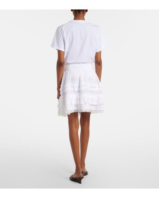 Ganni White Broderie Anglaise Tiered Cotton Miniskirt