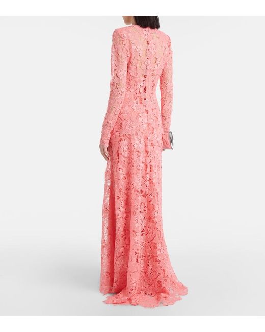 Monique Lhuillier Pink Guipure Lace Gown