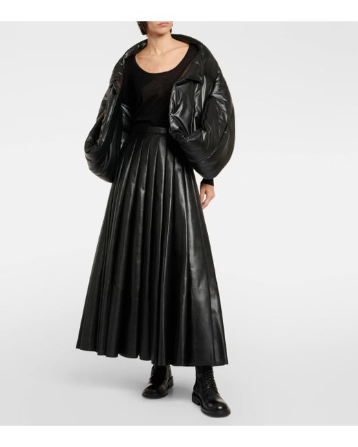 Junya Watanabe Black Pleated Faux Leather Midi Skirt