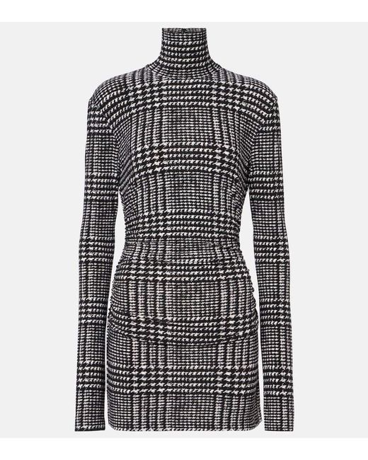 Norma Kamali Black Turtleneck Plaid Minidress