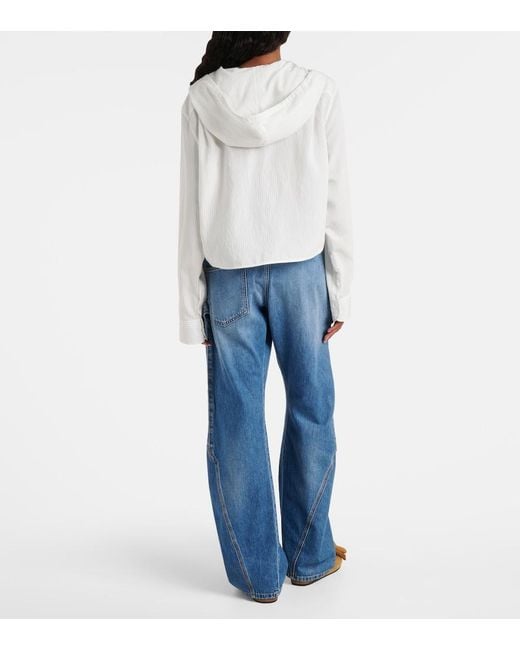 J.W. Anderson White Pinstripe Cropped Hooded Shirt