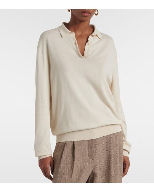 Loro Piana White Ice Wish Knitted Cotton Polo Shirt
