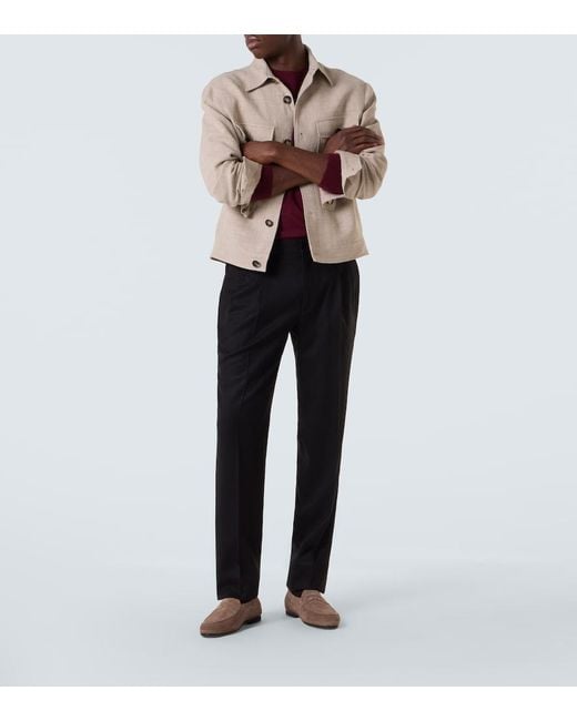 Rubinacci Black Virgin Wool Flannel Tapered Pants for men