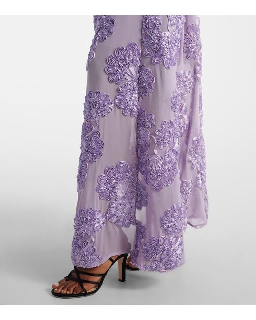 ROTATE BIRGER CHRISTENSEN Purple Floral Embroidered Mesh Maxi Dress