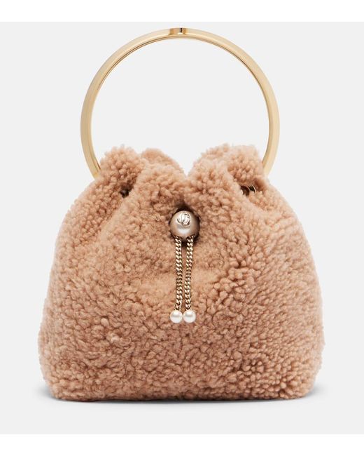 Jimmy Choo Brown Bucket Bag Bon Bon Small Aus Shearling
