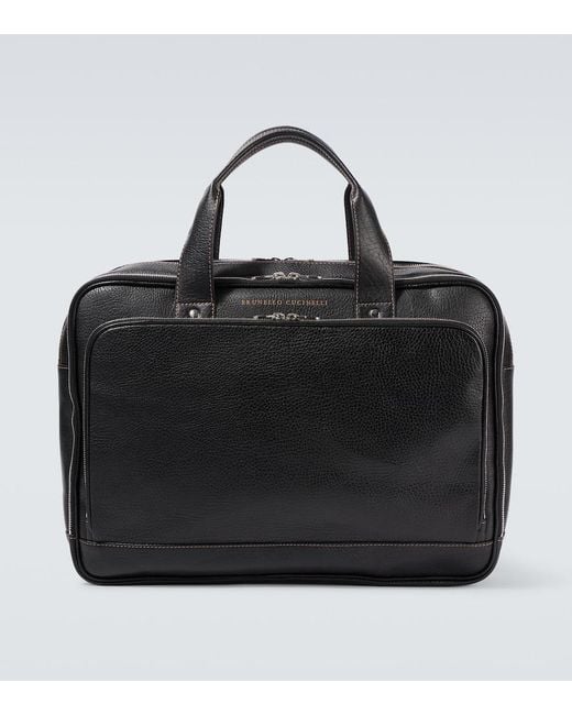 Brunello Cucinelli Black Leather Briefcase for men