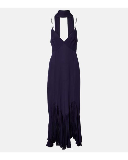 Khaite Blue Candita Scarf-Detail Silk Midi Dress