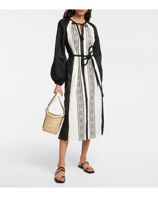 Tory Burch Black Embroidered Linen Kaftan