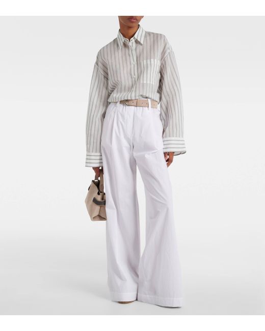 Brunello Cucinelli White Oversized Striped Cotton And Silk Shirt