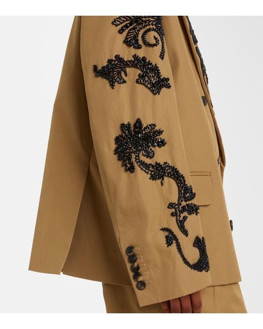Dries Van Noten Natural Embellished Cotton Double-Breasted Blazer