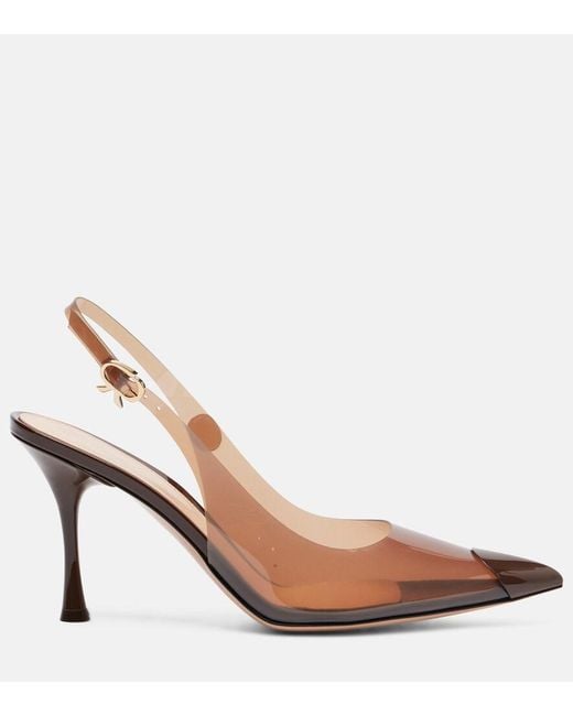 Gianvito Rossi Brown Diana 85 Leather-Trimmed Slingback Pumps