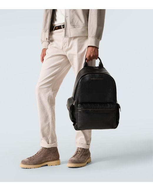 Brunello Cucinelli Black Leather Backpack for men