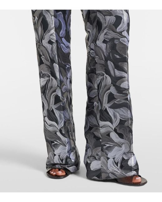 Dries Van Noten Gray Jacquard High-Rise Wool Straight Pants