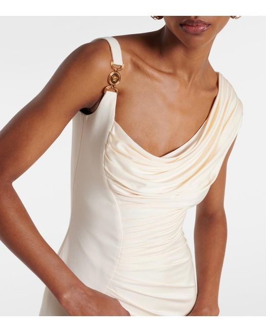 Versace Natural Asymmetric Draped Medusa '95 Dress With Accen