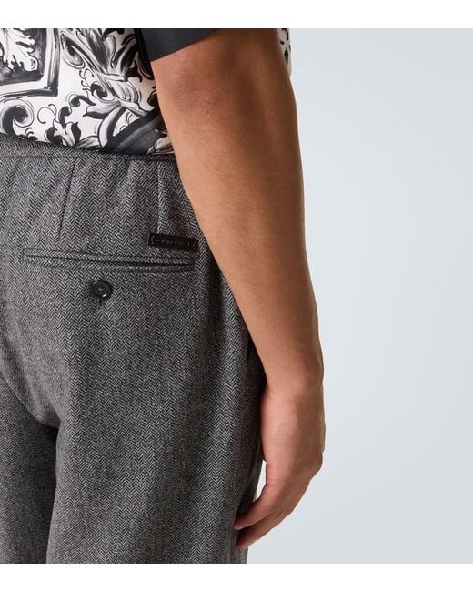Dolce & Gabbana Gray Herringbone Wool-Blend Wide-Leg Pants for men