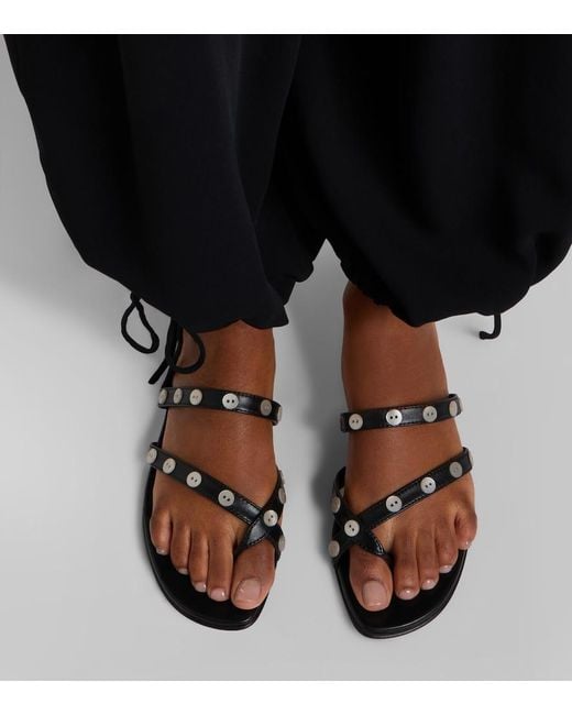 Manolo Blahnik Black Irafli Embellished Leather Thong Sandals