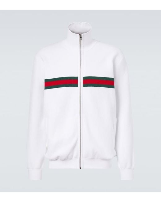 Veste Web Stripe En Coton Melange Gucci pour homme en coloris White