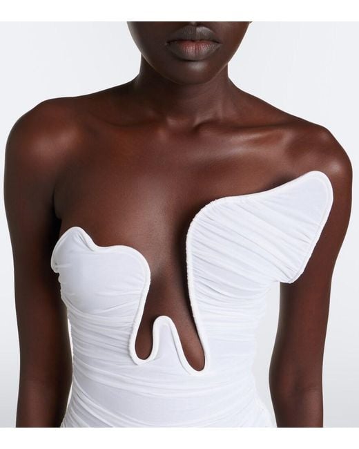 Christopher Esber White Salacia Ruched Bustier Gown
