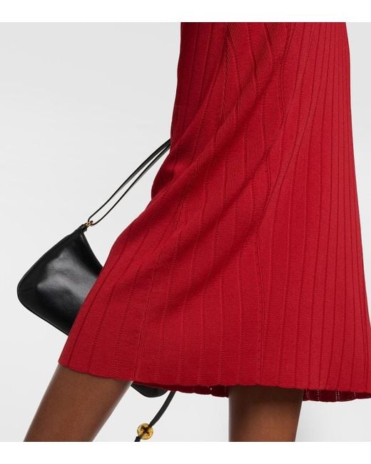 Jacquemus Red Viscose Knit Ribbed Midi Skirt
