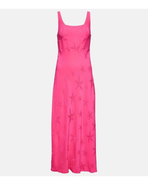 Rixo Pink Benedict Jacquard Crepe Midi Dress