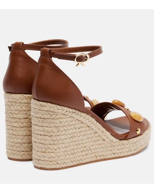 Gianvito Rossi Brown Embellished Leather Espadrille Wedges