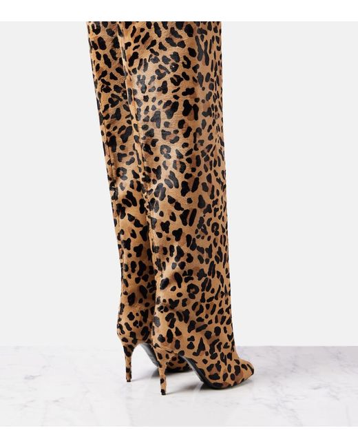 Alaïa Brown Overknees Aus Kalbshaar Mit Leopardenprint
