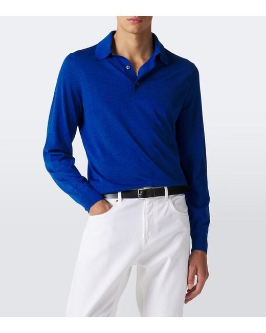 Tom Ford Blue Cashmere And Silk Polo Sweater for men