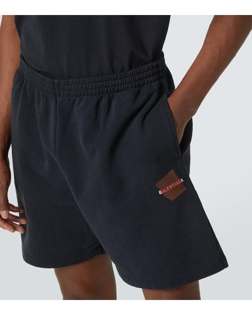 Balenciaga Blue Logo Cotton Fleece Shorts for men