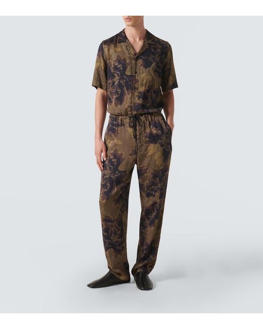 Dries Van Noten Gray Printed Drawstring Straight-Leg Pants for men