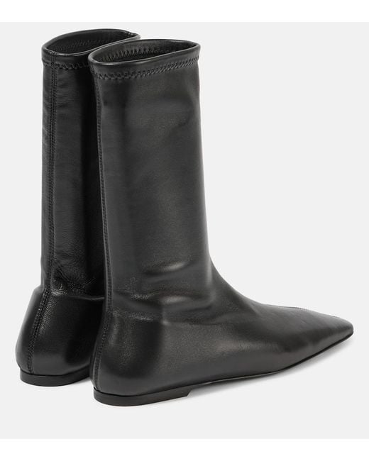 Totême Black Leather Square-Toe Sock Boots
