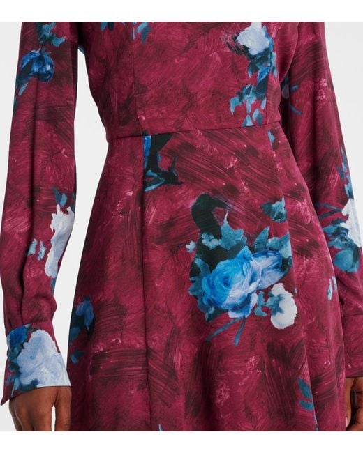 Erdem Red Floral Crepe Midi Dress