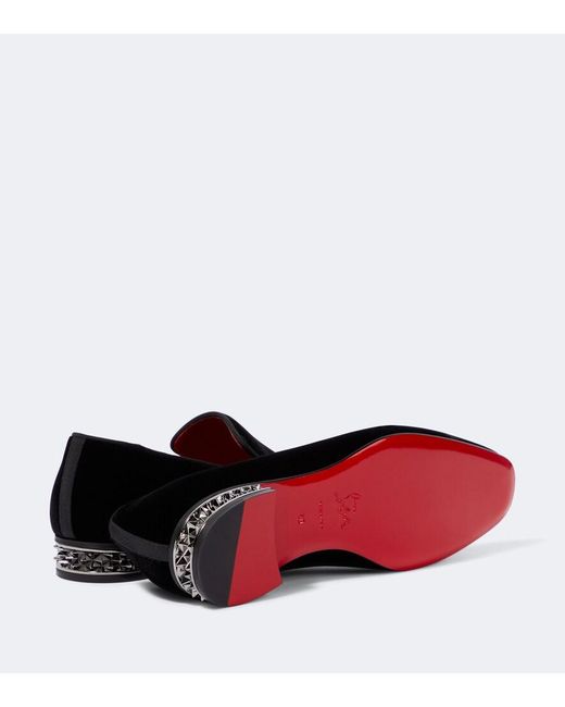 Christian Louboutin Black Dandyrocks Velvet Loafers for men