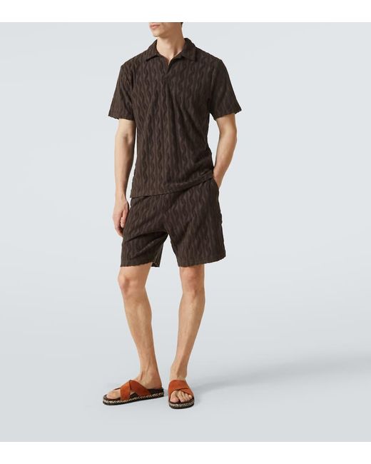 Frescobol Carioca Black Faustino Cotton Terry Jacquard Polo Shirt for men