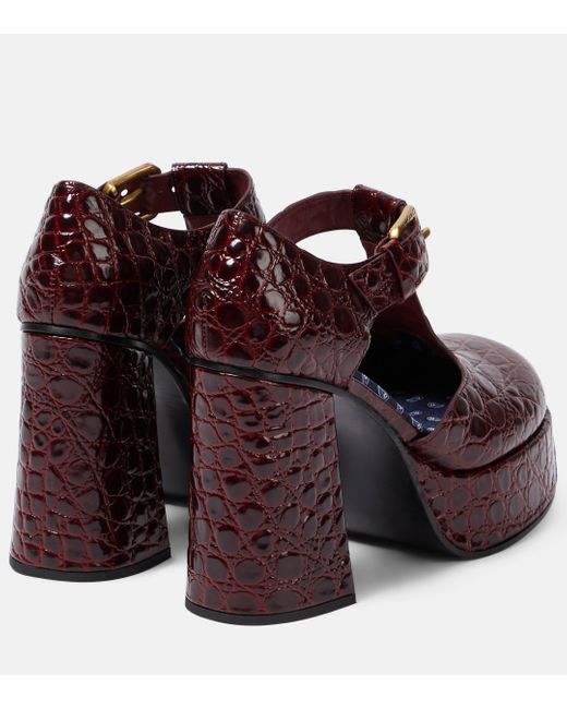 Etro Brown Croc-effect Leather Mary Jane Pumps