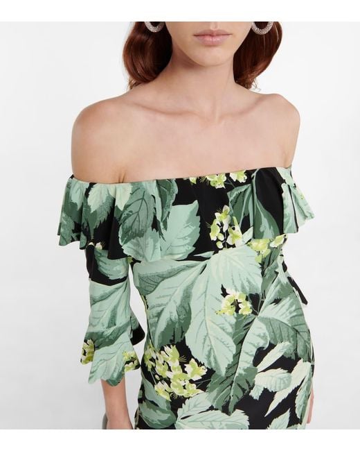 Robe Midi Imprimee A Encolure Bardot Norma Kamali en coloris Green