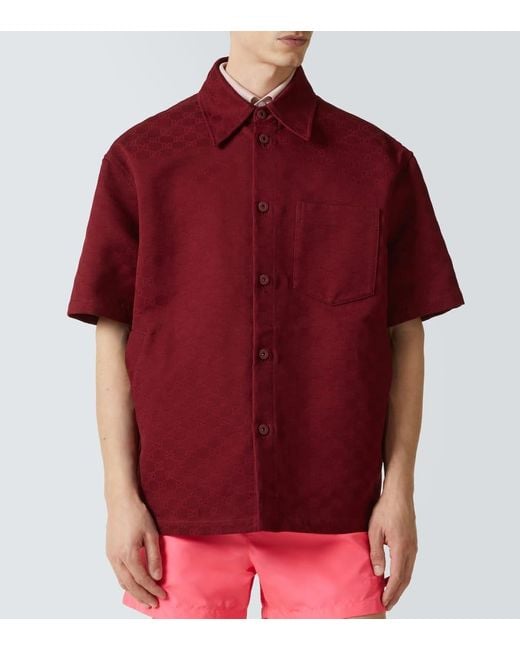 Camisa Oversized De Algodon Gg En Jacquard Gucci de hombre de color Red