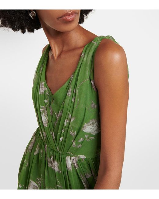 Vestido largo de seda con capa floral Erdem de color Green